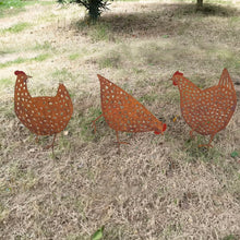 Load image into Gallery viewer, Set/3 Asst Rust Chook Family Garden Stakes 19x0.6x35cm
