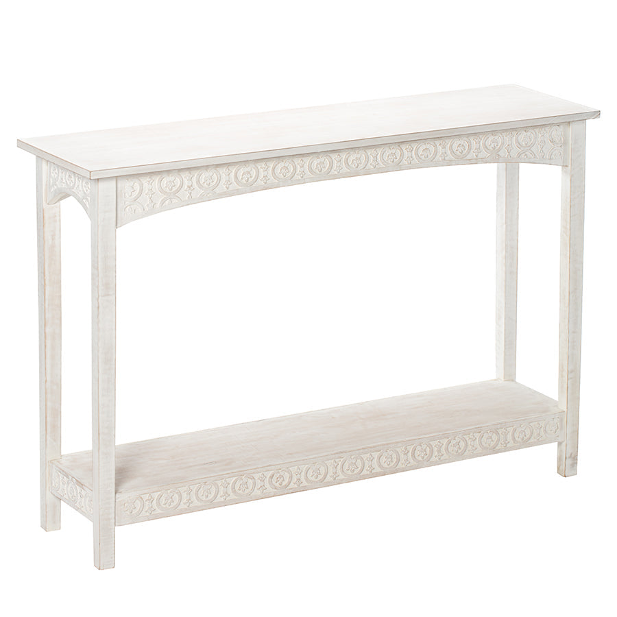 Hamptons Carved Console Table w/Shelf 112x30x77cm