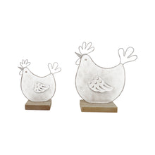 Load image into Gallery viewer, Set/2 Mum &amp; Child Wire Chooks on Wood Base 19x4.5x16/14.5x4x11.5cm
