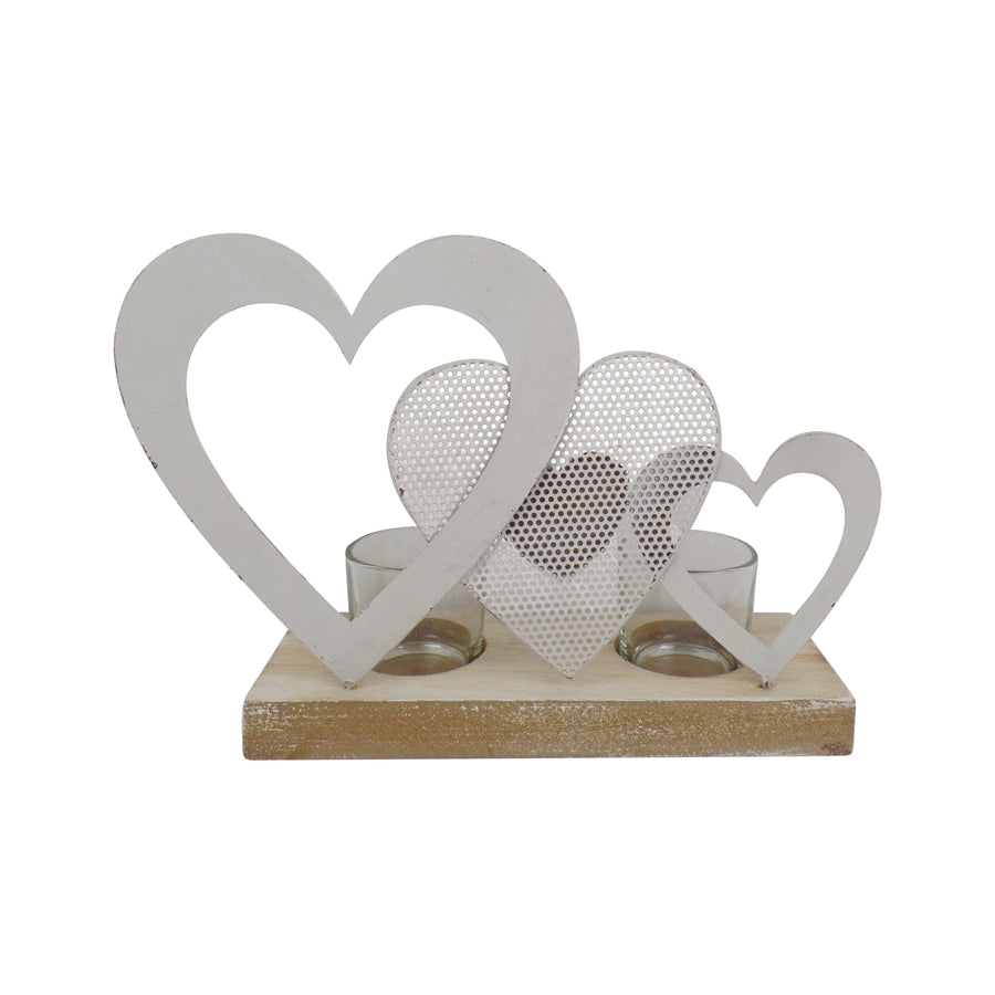 Triple Hearts w/2 Tealight Candleholders on Base 25.5x17.5x7.5cm