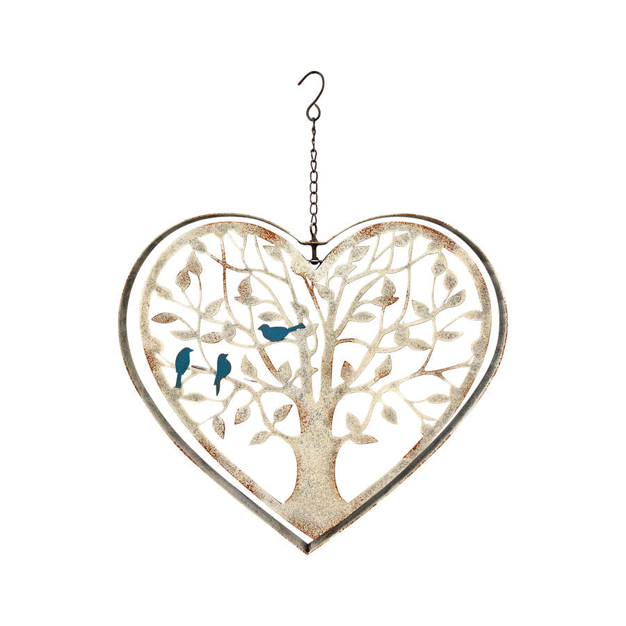 Double-Framed Pivoted Hanging Heart w/Birds 43x2.5x43-56cm